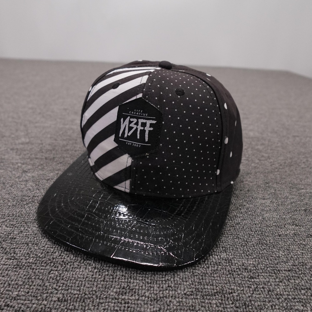 Neff Hat Cap‎ Snap Back Mens One Size Black Polka Dot Stripe Vinyl Brim